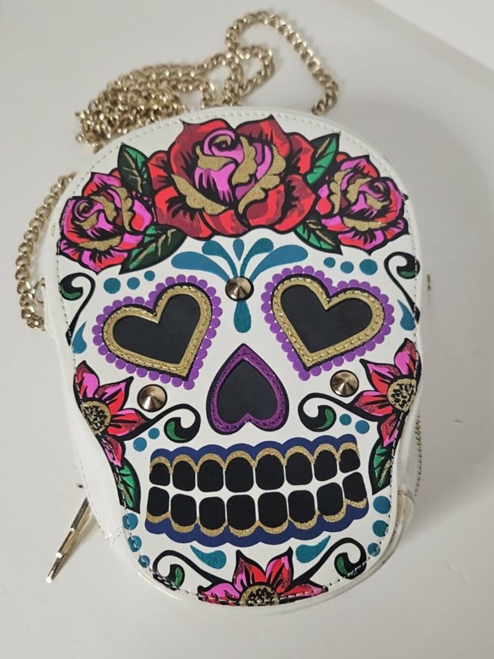 Betsey Johnson Sugar Skull Crossbody Bag White Floral Head Case - Picture 2 of 8